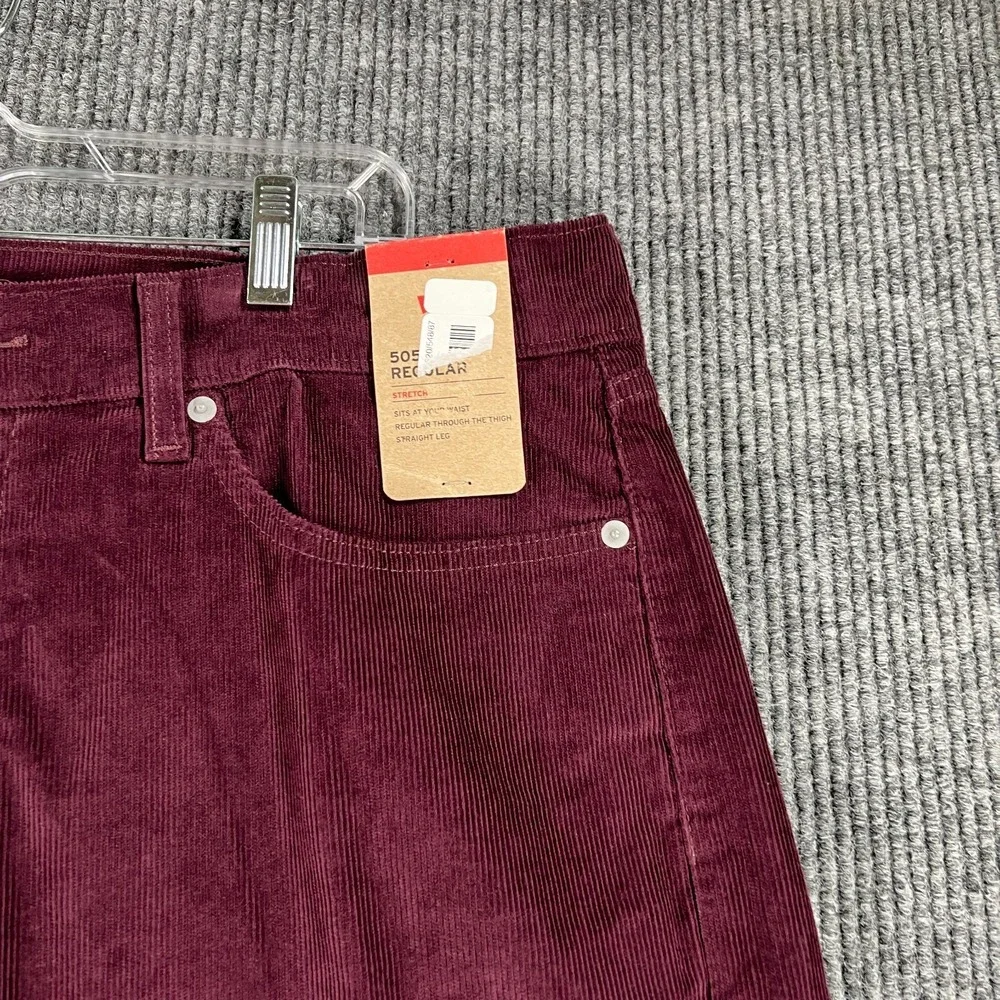 Levis 505 Corduroy Jeans Mens 38x32 Purple 5 Pocket Regular Fit Stretch New